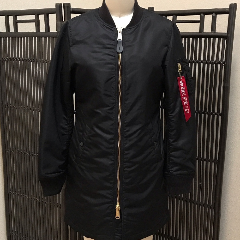 Alpha Industries Long Black Bomber Jacket